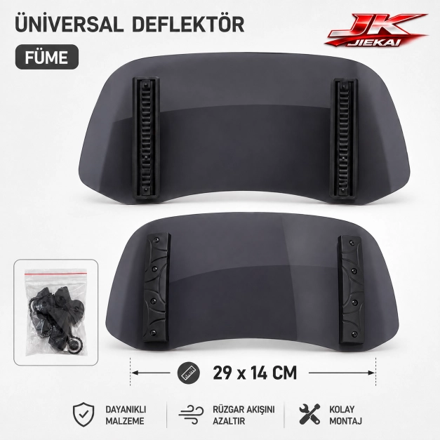FÜME 29 X 14 Aynasız Universal Çift Bağlantılı Asansörlü Deflektör  Cam Uzatma-Rüzgar Kesici