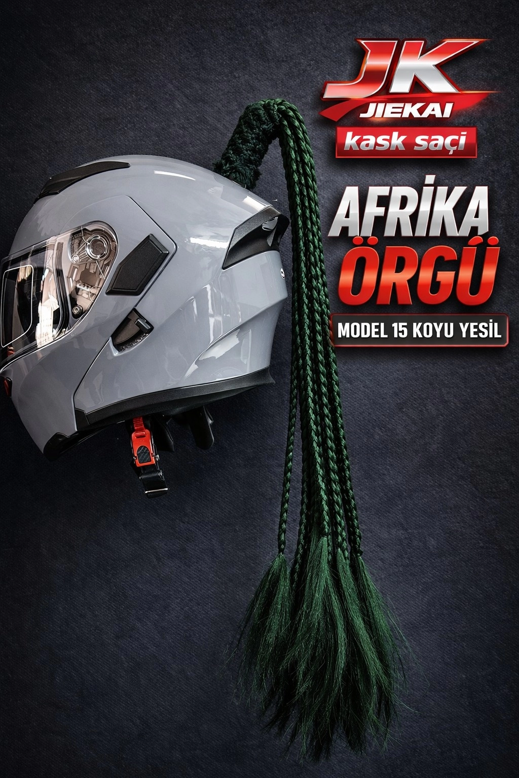 JİEKAİ KASK SAÇI KOYU YEŞİL RENK AFRİKA ÖRGÜ MODEL-15