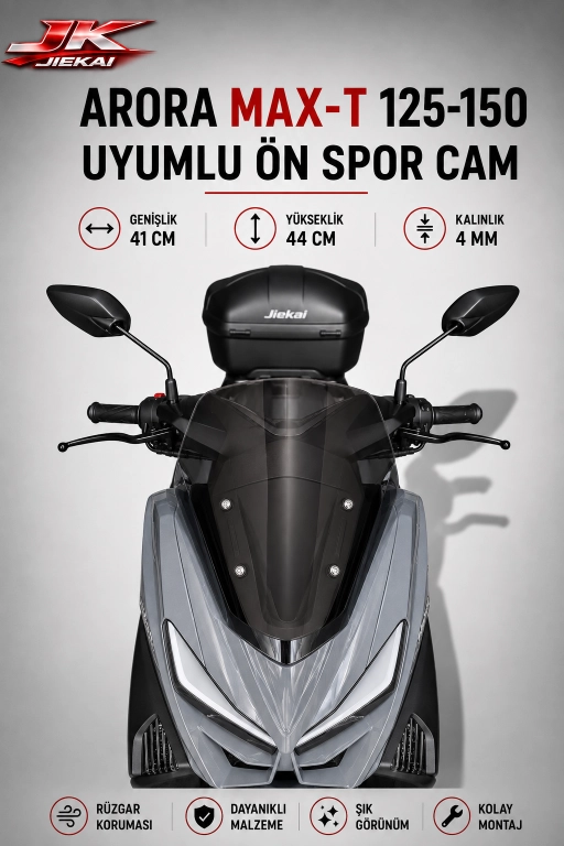 JK JİEKAİ ARORAR MAX-T 125-150 UYUMLU ÖN SPOR CAM  (GENİŞLİK: 41 CM YÜKSEKLİK: 44 CM KALINLIK: 4 MM