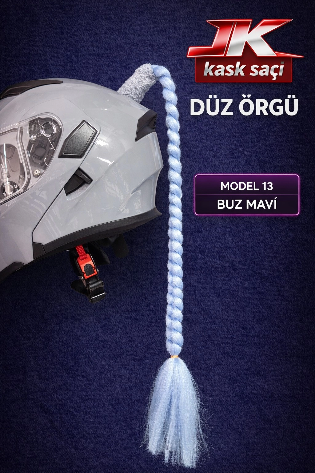 JİEKAİ KASK SAÇI BUZ MAVİ RENK DÜZ ÖRGÜ MODEL-13