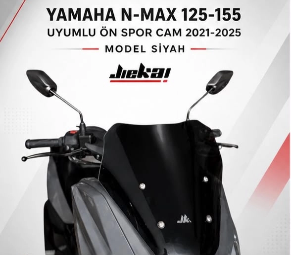 N-MAX 125-155 UYUMLU ÖN SPOR CAM SİYAH 2021-2025 MODEL (GENİŞLİK: 41 CM YÜKSEKLİK: 44 CM KALINLIK: 4 MM