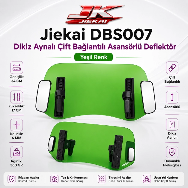 YEŞİL 34 X 17 DBS007 Dikiz aynalı Universal Çift Bağlantılı Asansörlü Deflektör (Kopya)