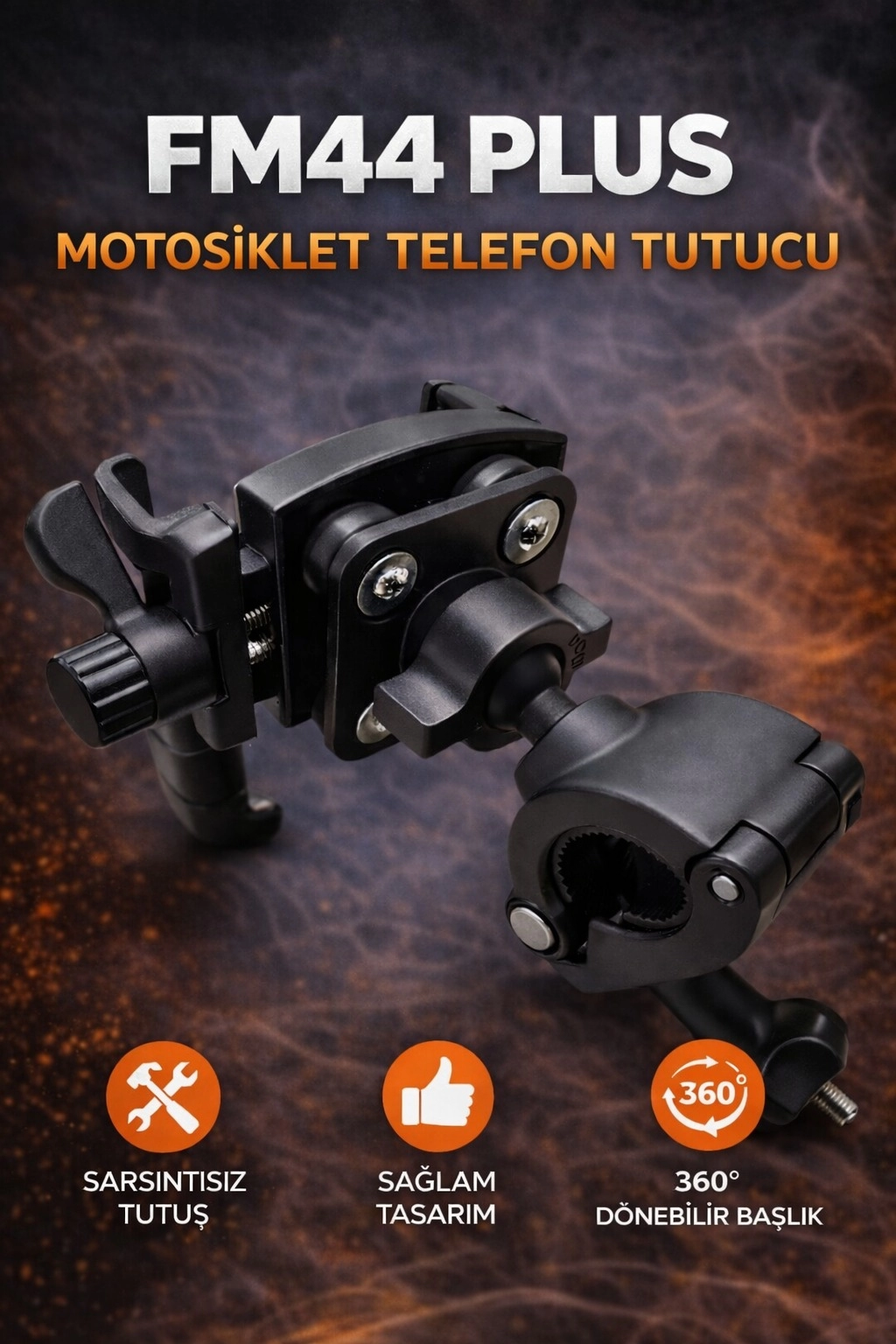 FM-44 PLUS TİTREŞİM MODÜLLÜ MOTOSİKLET TELEFON TUTUCU AYNA VE GİDON APARATLI UNIVERSAL NEON YEŞİL