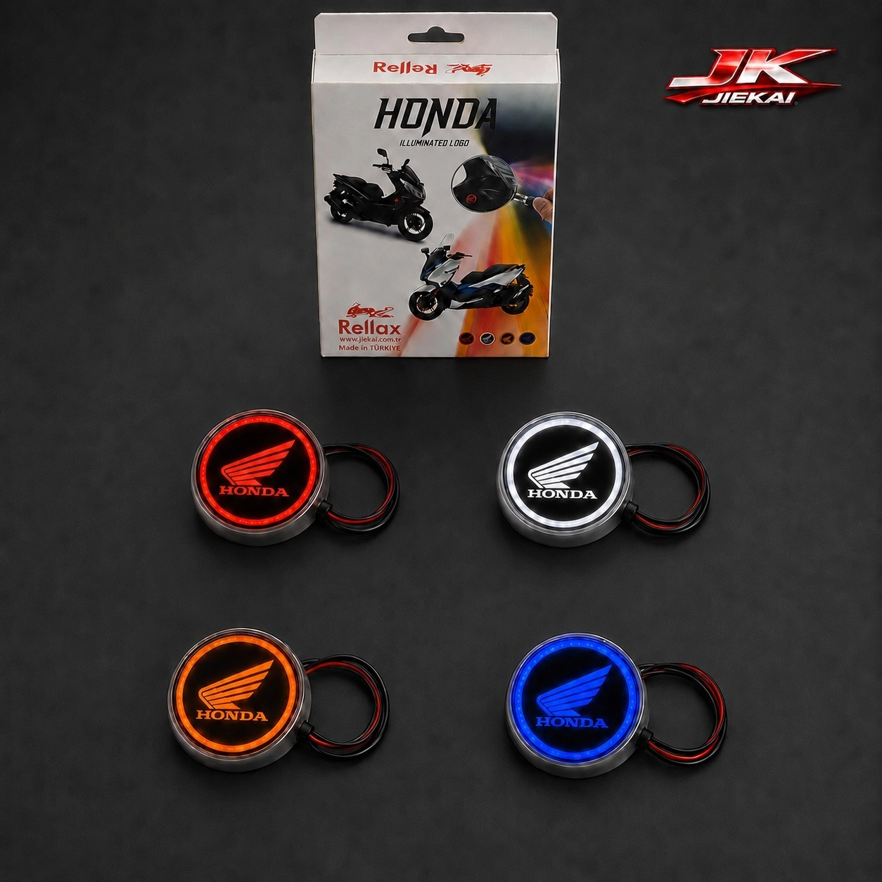 Jiekai Honda Uyumlu 12V LED Işıklı Motosiklet Logosu Üniversal 47 mm 3W