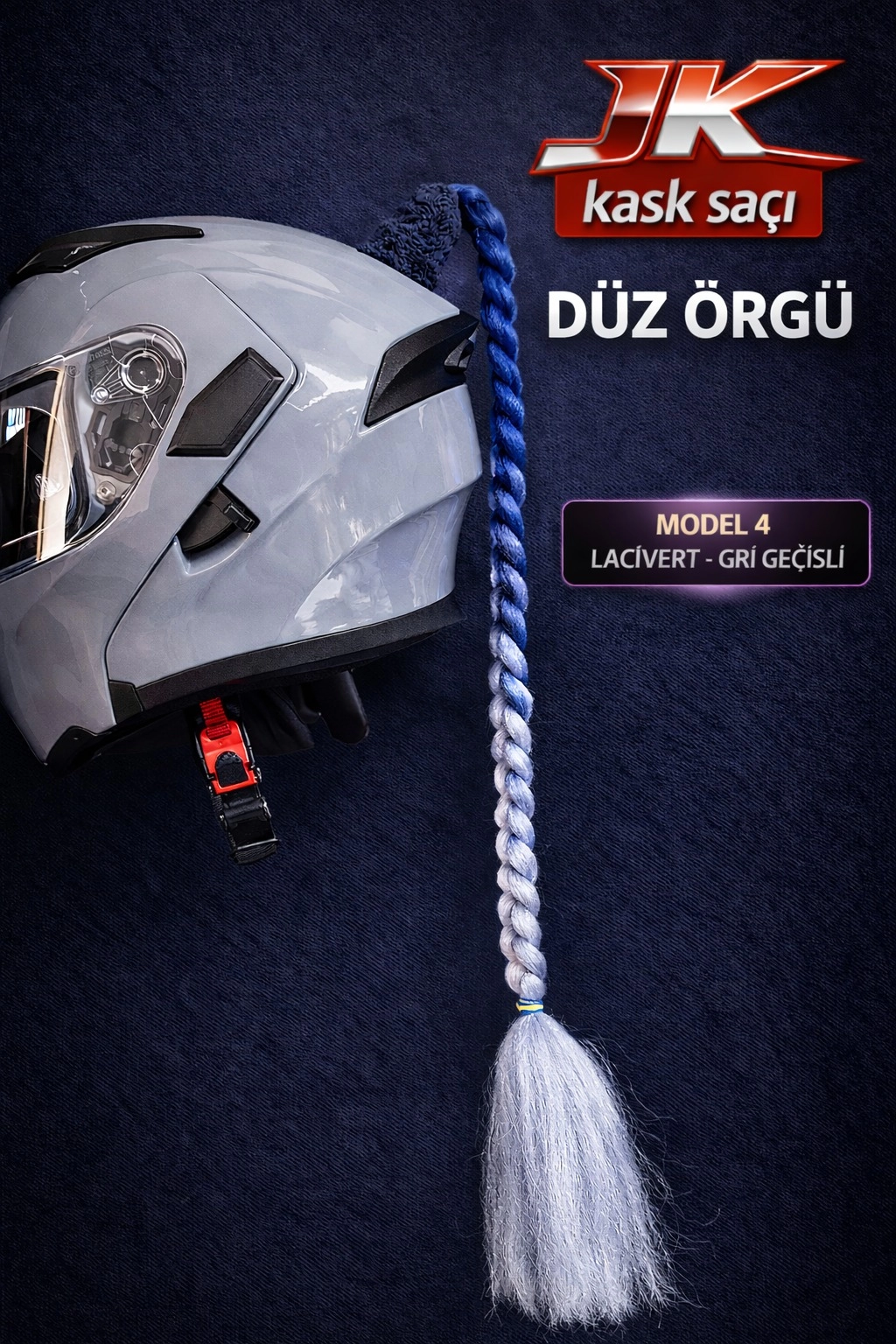 JİEKAİ KASK SAÇI LACİVERT -GRİ GEÇİŞLİ RENK DÜZ ÖRGÜ MODEL-04