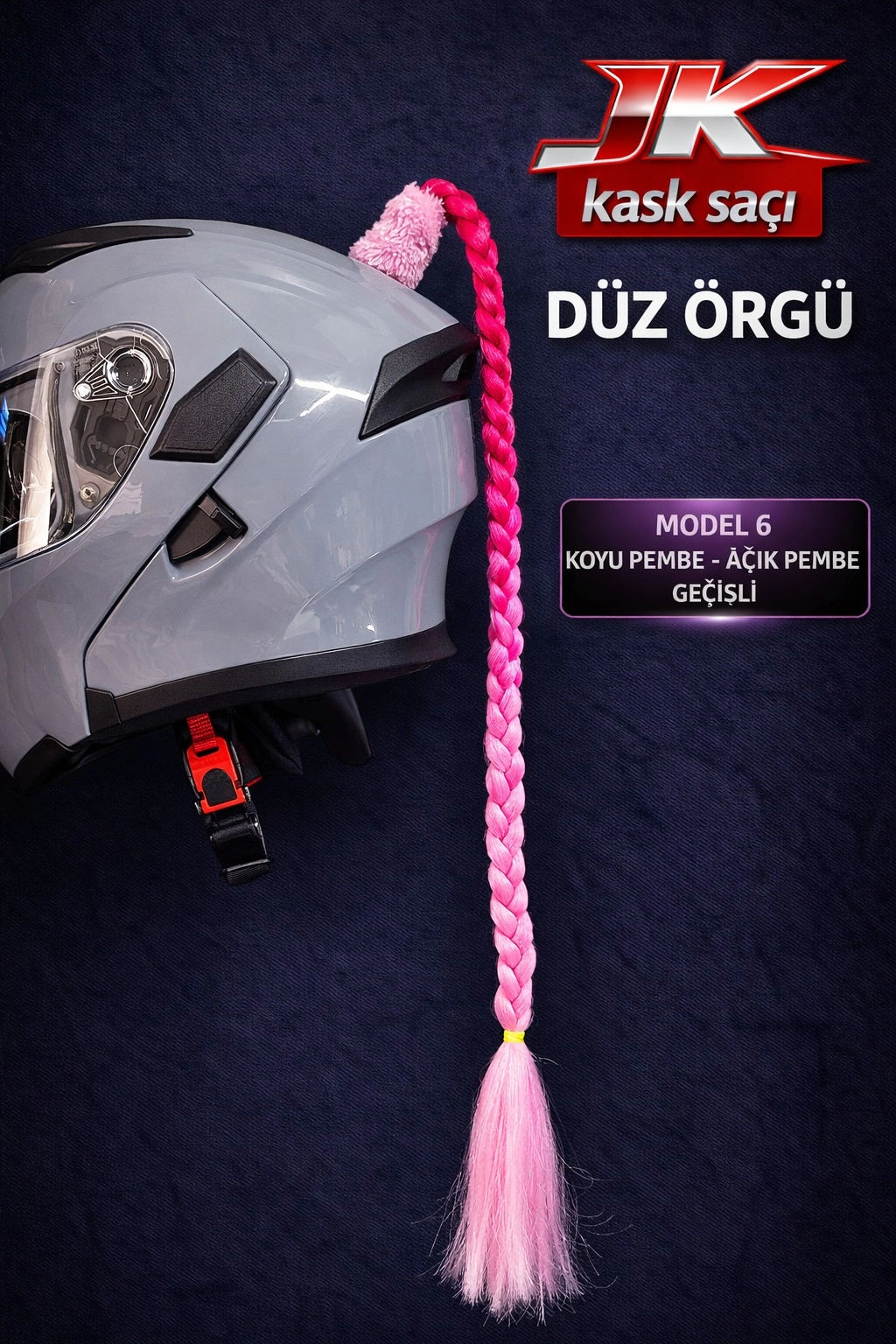 JİEKAİ KASK SAÇI KOYU PEMBE- AÇIK PEMBE RENK DÜZ ÖRGÜ MODEL-06