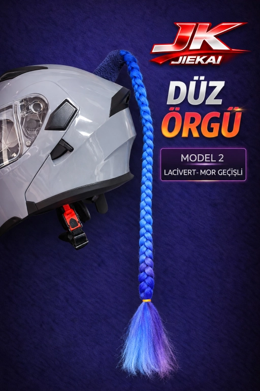 JİEKAİ KASK SAÇI LACİVERT-MOR GEÇİŞLİ RENK DÜZ ÖRGÜ MODEL-02