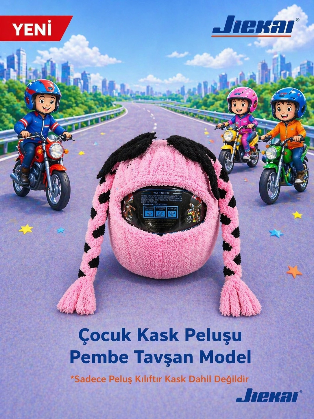 JİEKAİ Çocuk Kask Peluşu – Pembe Tavşan Tasarım Özel Seri