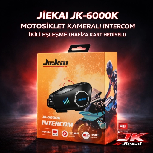 JİEKAİ JK-6000K MOTOSİKLET KAMERALI İNTERCOM İKİLİ EŞLEŞME ( HAFIZA KART HEDİYELİ )