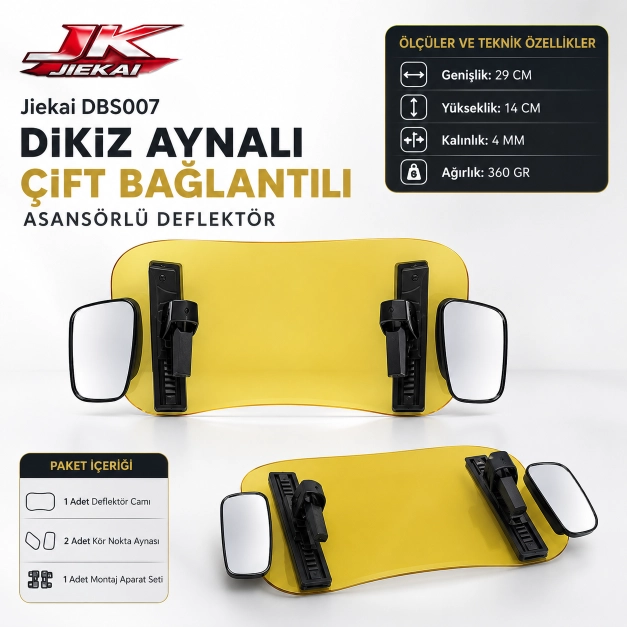SARI 29 X 14 DBS007 Dikiz aynalı Universal Çift Bağlantılı Asansörlü Deflektör