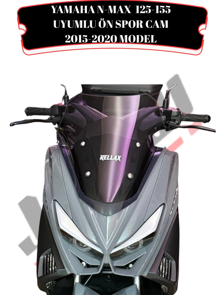 YAMAHA N-MAX 125-155 UYUMLU ÖN SPOR CAM 2015-2020 MODEL FÜME (GENİŞLİK: 41 CM YÜKSEKLİK: 44 CM KALINLIK: 4 MM