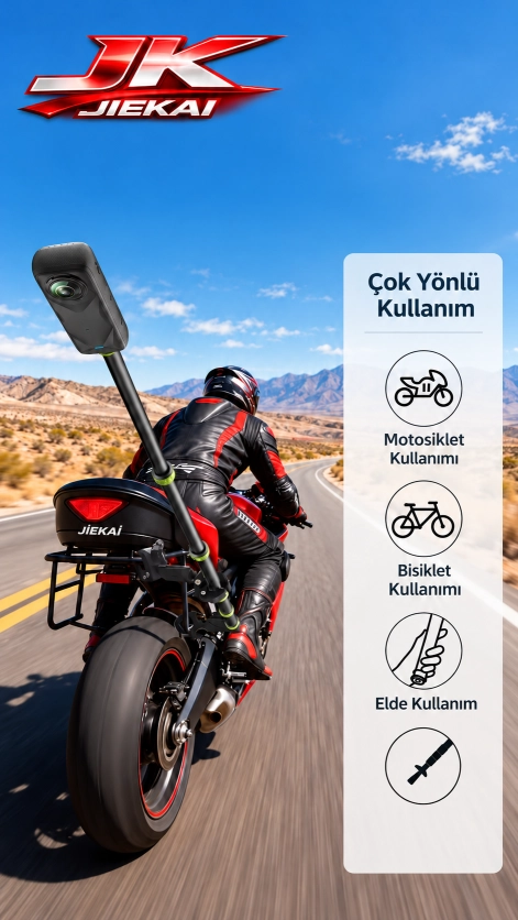 JK JİEKAİ Insta360 Motosiklet Kamera Bağlantı Kiti ve Görünmez Selfie Çubuğu Aksesuar Seti