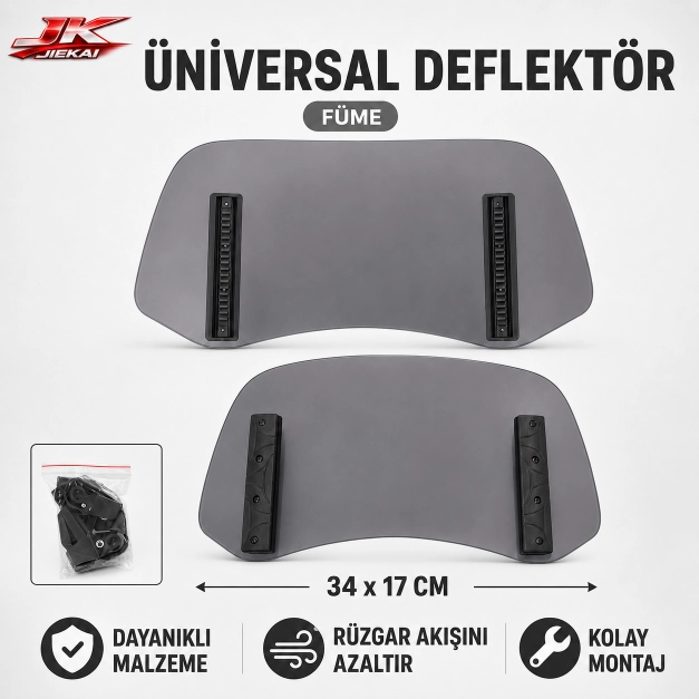 FÜME 34 X 17 Aynasız Universal Çift Bağlantılı Asansörlü Deflektör