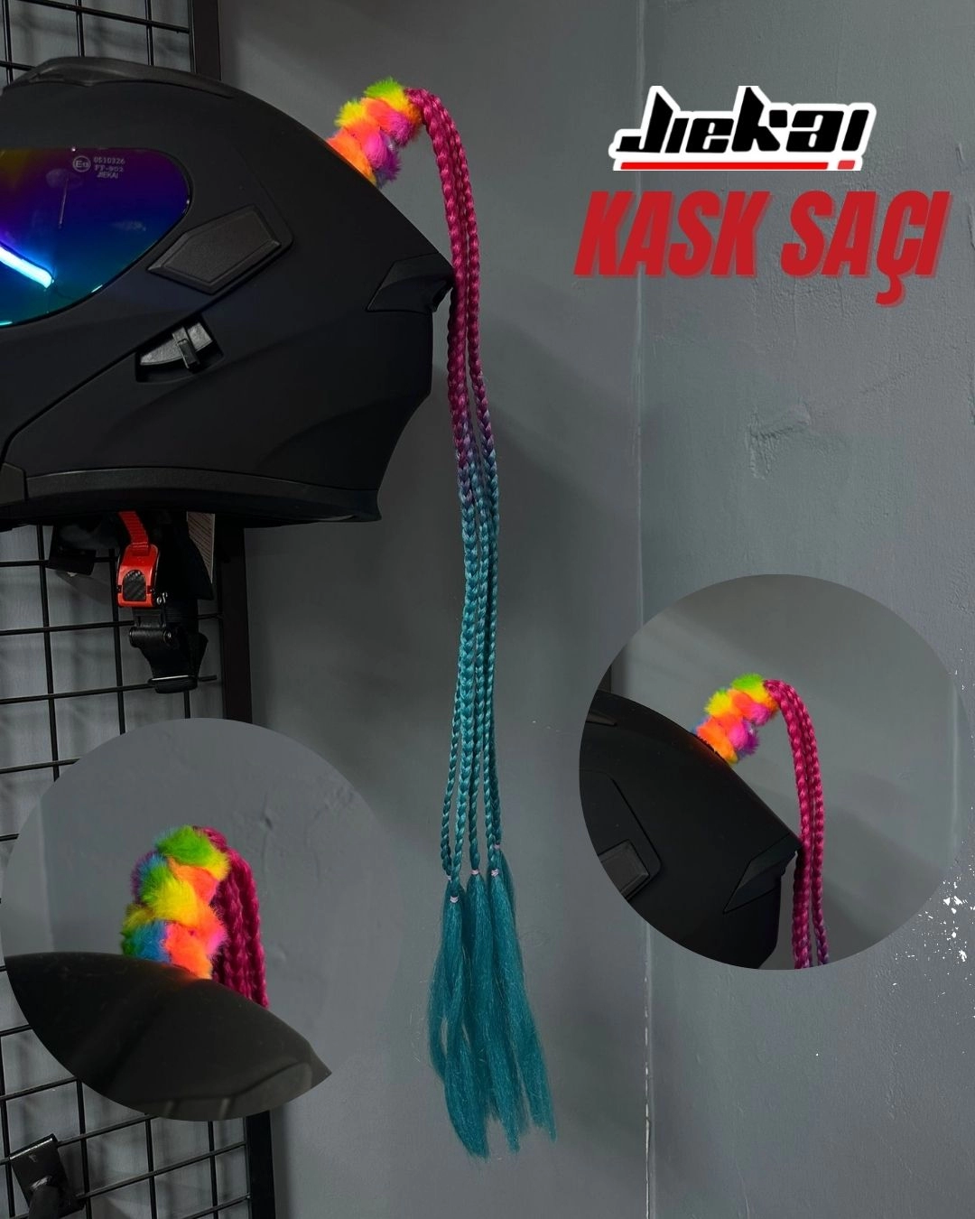 JİEKAİ KASK SAÇI PEMBE-MAVİ GEÇİŞLİ RENK AFRİKA ÖRGÜ MODEL-16