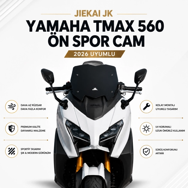 JK JİEKAİ Yamaha 560 TMAX Ön Spor Cam -SİYAH (2026 Uyumlu)