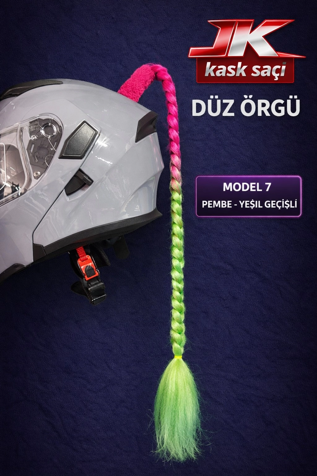 JİEKAİ KASK SAÇI PEMBE- YEŞİL GEÇİŞLİ RENK DÜZ ÖRGÜ MODEL-07