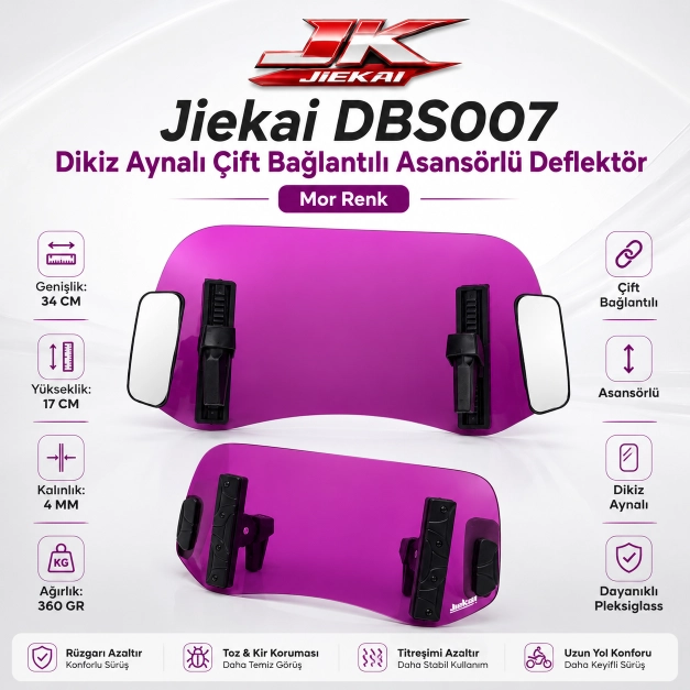 MOR 34 X 17 DBS007 Dikiz aynalı Universal Çift Bağlantılı Asansörlü Deflektör