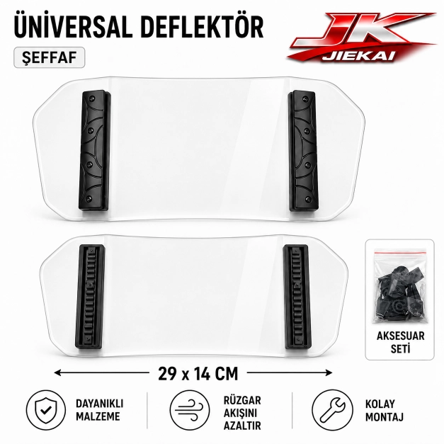 ŞEFFAF 29 X 14 Aynasız Universal Çift Bağlantılı Asansörlü Deflektör