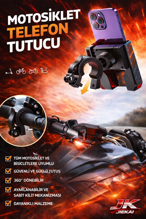 FM-44 MOTOSİKLET TELEFON TUTUCU AYNA VE GİDON APARATLI