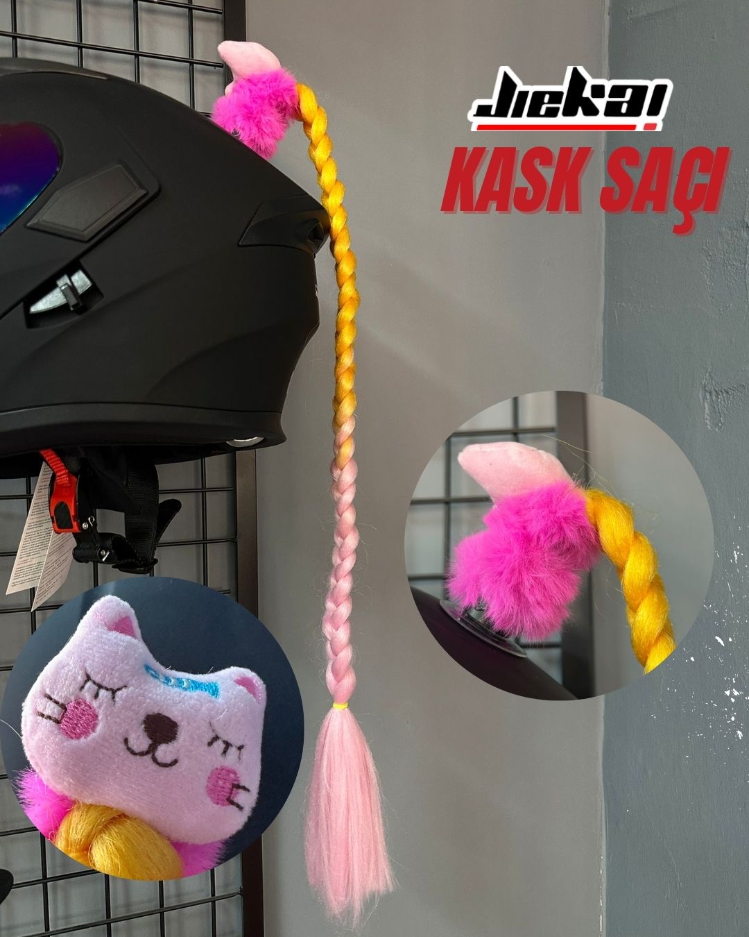 JİEKAİ KASK SAÇI TOKALI PEMBE-TURUNCU GEÇİŞLİ RENK DÜZ ÖRGÜ MODEL-17