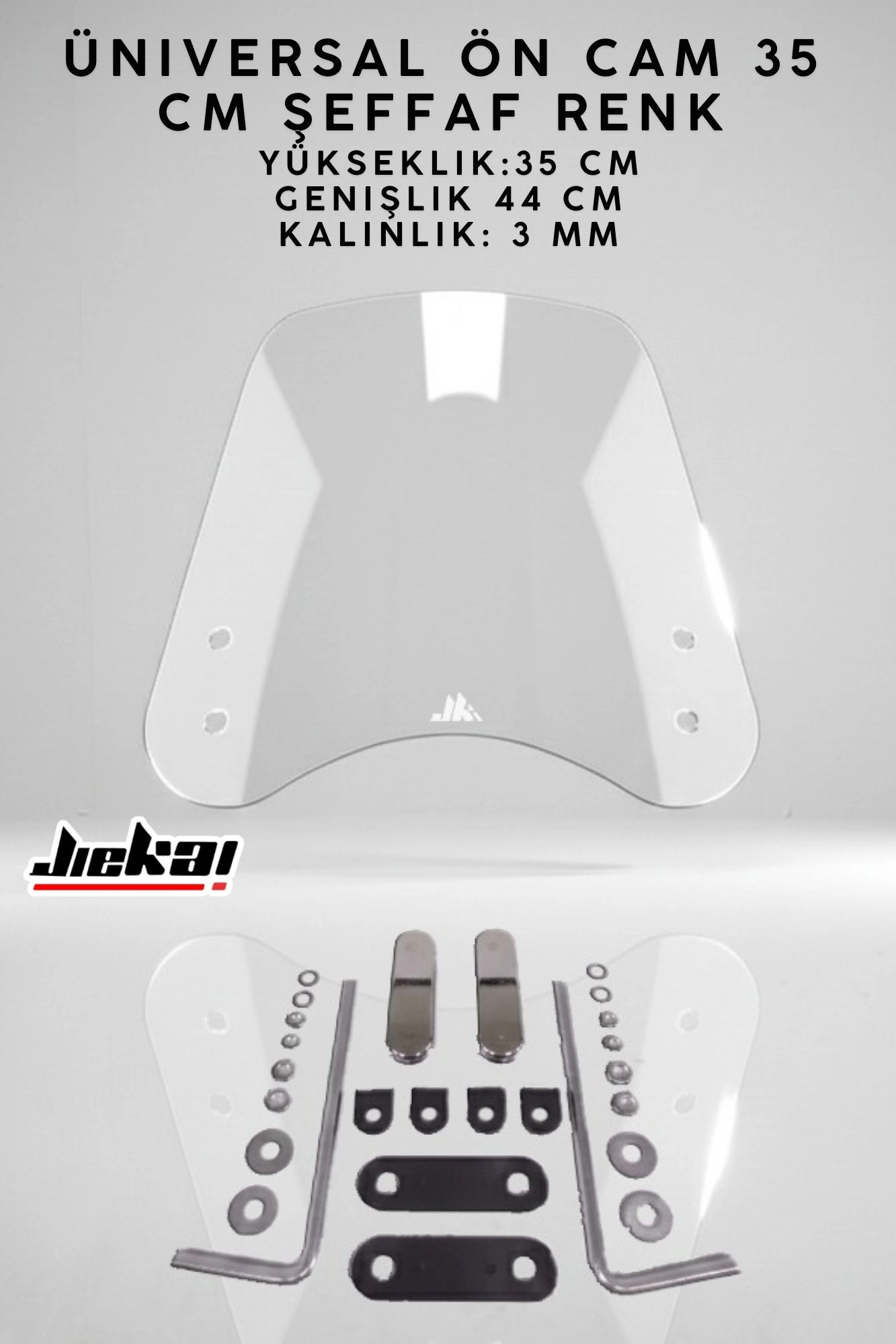 JİEKAİ ÜNİVERSAL SCOOTER ÖN CAM 35 CM ŞEFFAF RENK-