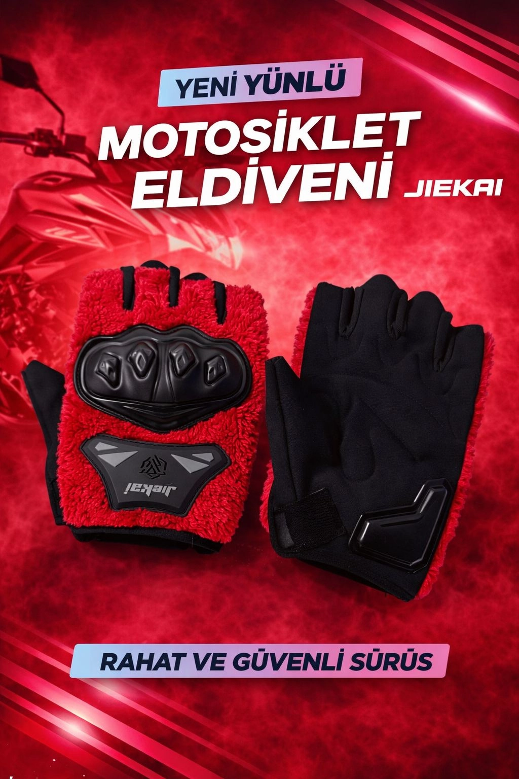 JK PELUŞLU YARIM ELDİVEN KORUMALI KIRMIZI RENK