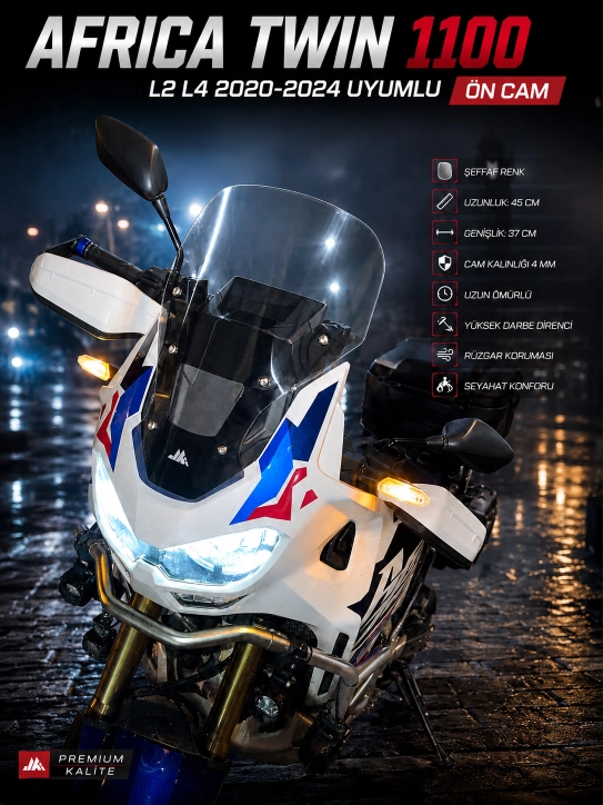 JK - Africa Twin CRF1100L L2 / L4 2020-2024 Uyumlu Cam ŞEFFAF