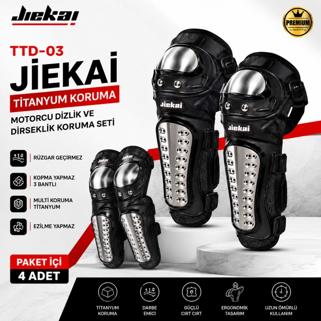 TTD-03 JİEKAİ ( TİTANYUM KORUMA ) MOTORCU DİZLİK VE DİRSEKLİK KORUMA SETİ