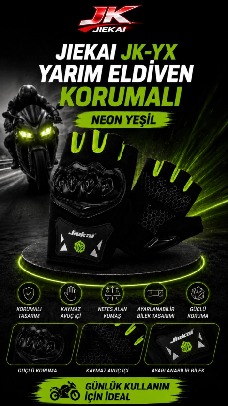 JİEKAİ JK-YX YARIM ELDİVEN KORUMALI * NEON YEŞİL *