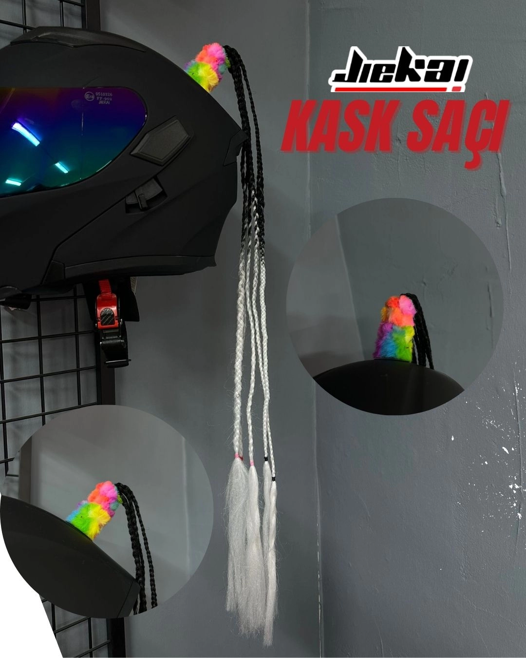 JİEKAİ KASK SAÇI SİYAH-BEYAZ GEÇİŞLİ RENK AFRİKA ÖRGÜ MODEL-15