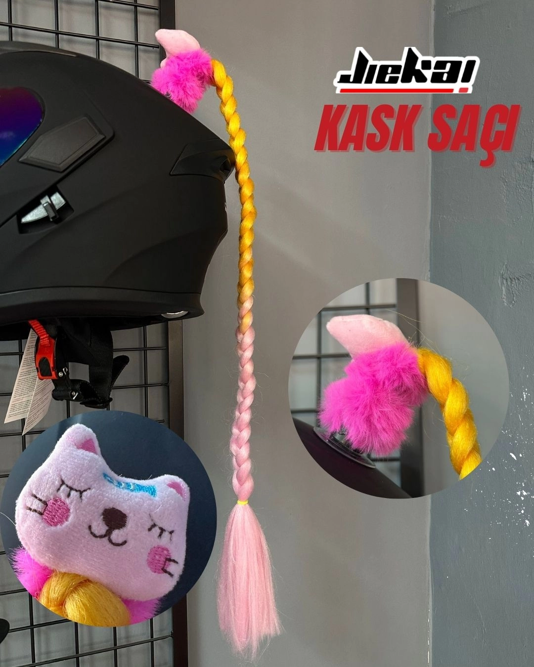 JİEKAİ KASK SAÇI TOKALI PEMBE-TURUNCU GEÇİŞLİ RENK DÜZ ÖRGÜ MODEL-17