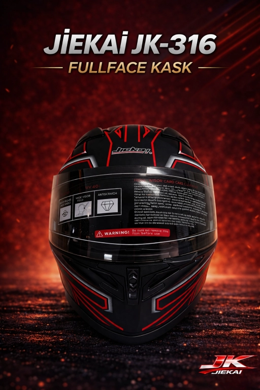 JİEKAİ JK-316-6 FULL FACE KASK MAT BLACK RED-LINES