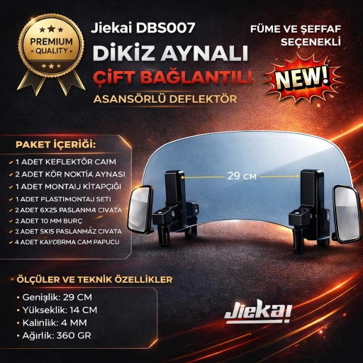 FÜME 29 X 14 DBS007 Dikiz aynalı Universal Çift Bağlantılı Asansörlü Deflektör