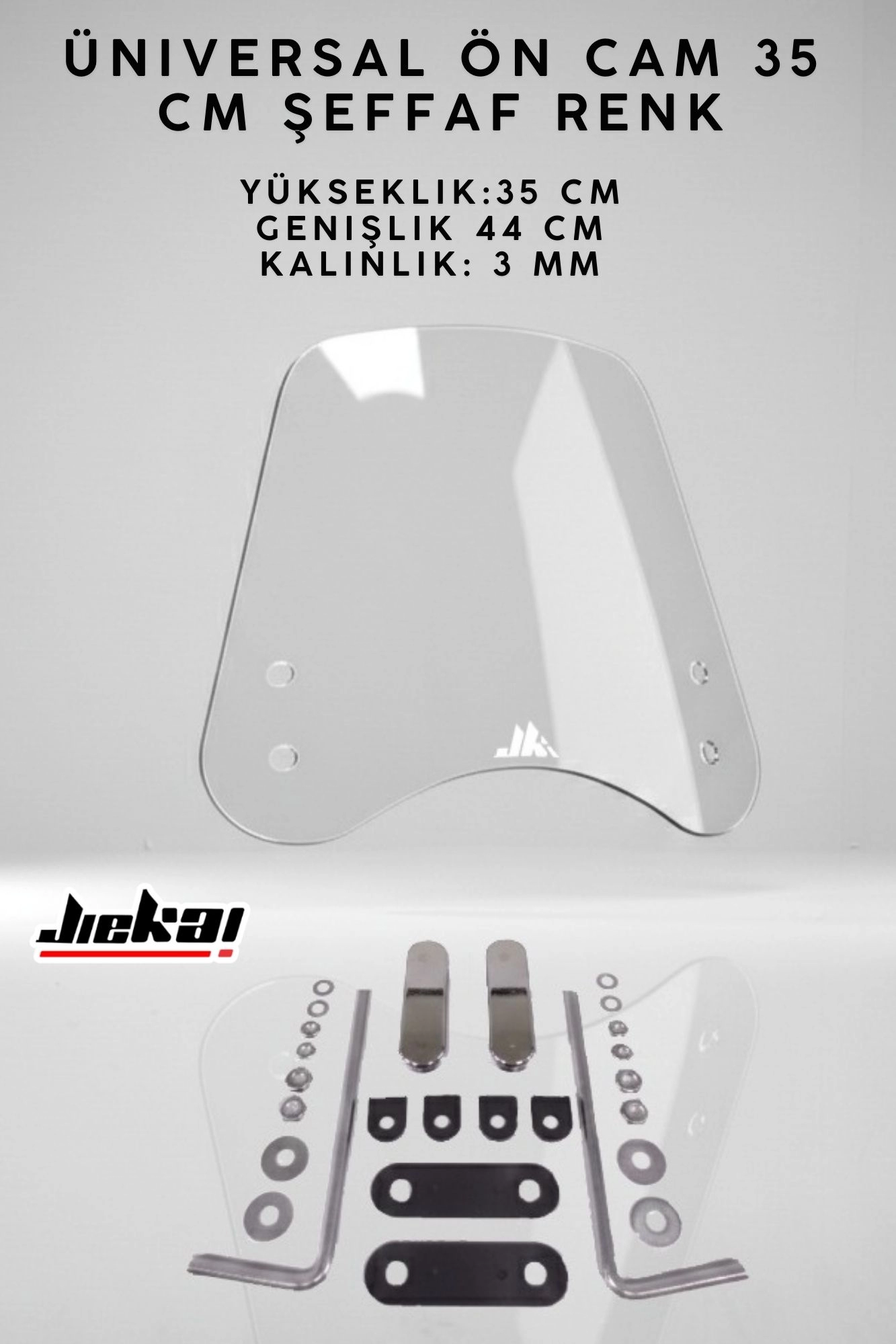 JİEKAİ ÜNİVERSAL SCOOTER ÖN CAM 35 CM ŞEFFAF RENK-GÜSCŞ35