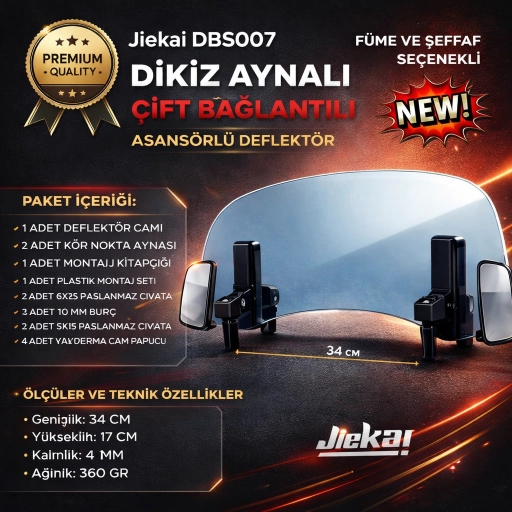 FÜME 34 X 17 DBS007 Dikiz aynalı Universal Çift Bağlantılı Asansörlü Deflektör