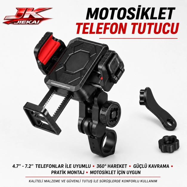Y-2001 TİTREŞİM MODÜLLÜ MOTOSİKLET TELEFON TUTUCU 360° DÖNEBİLİR GÜÇLÜ KAVRAMA