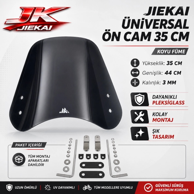 JİEKAİ ÜNİVERSAL SCOOTER ÖN CAM 35 CM SİYAH
