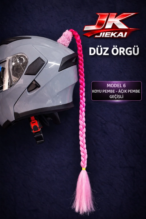 JİEKAİ KASK SAÇI KOYU PEMBE- AÇIK PEMBE RENK DÜZ ÖRGÜ MODEL-06