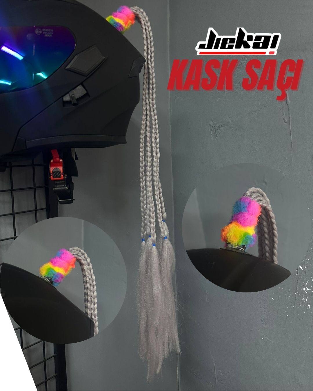 JİEKAİ KASK SAÇI GRİ RENK AFRİKA ÖRGÜ MODEL-05