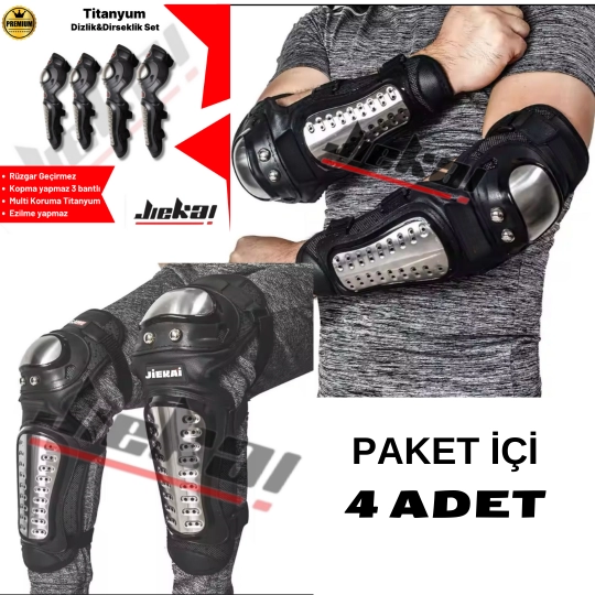 TTD-03 JİEKAİ ( TİTANYUM KORUMA ) MOTORCU DİZLİK VE DİRSEKLİK KORUMA SETİ