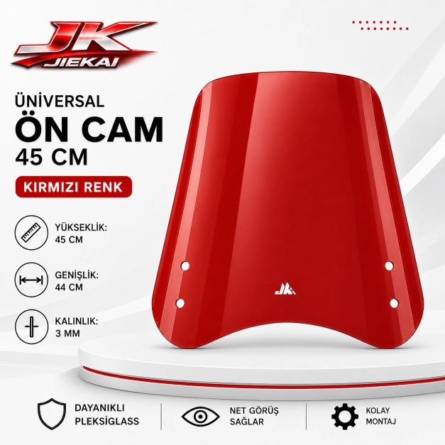 JİEKAİ ÜNİVERSAL SCOOTER ÖN CAM 45 CM  KIRMIZI RENK
