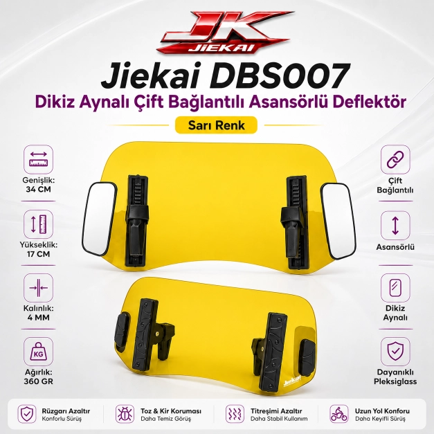 SARI 34 X 17 DBS007 Dikiz aynalı Universal Çift Bağlantılı Asansörlü Deflektör