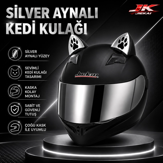 KASK ÜSTÜ KEDİ KULAĞI AKSESUARI (SİLVER AYNALI)